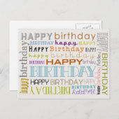 Unisex Happy Birthday Typografy Postcard Postkarte (Vorne/Hinten)