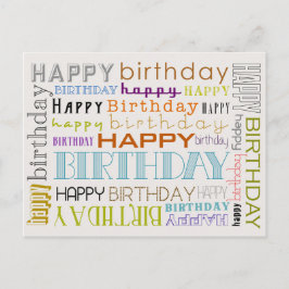 Unisex Happy Birthday Typografy Postcard Postkarte