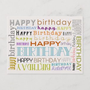 Unisex Happy Birthday Typografy Postcard Postkarte