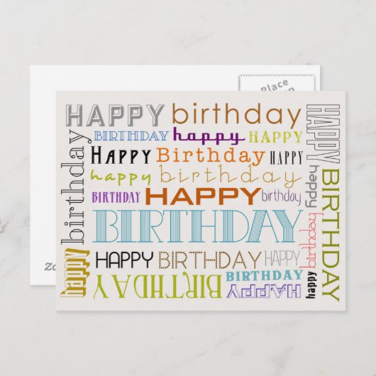 Unisex Happy Birthday Typography Postcard Postkarte (Vorne/Hinten)