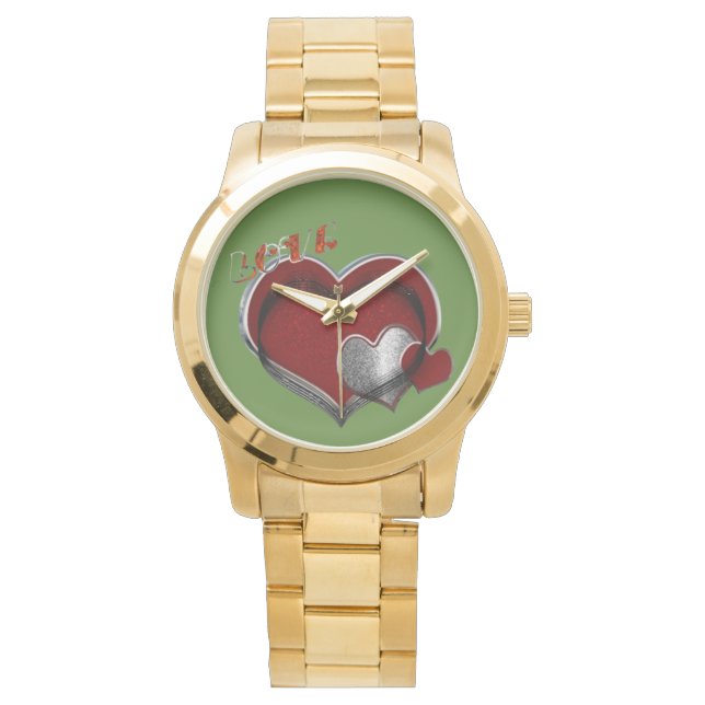 Unisex Heart Magic Oversified Gold Bracelet Watch Armbanduhr (Vorderseite)