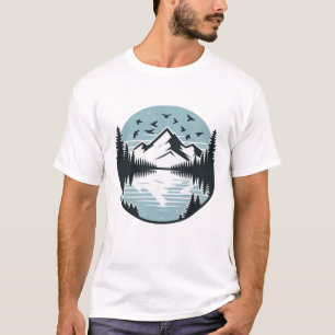 Unisex Landschaft Gebirge Vögel Bäume See Kreis T-Shirt