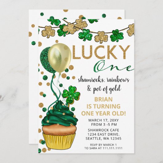 Unisex Lucky One St Patrick First Birthday Party Einladung (Vorne/Hinten)