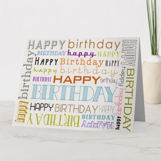 Unisex Multicolor Happy Birthday Typografy Card Karte (Vorderseite)
