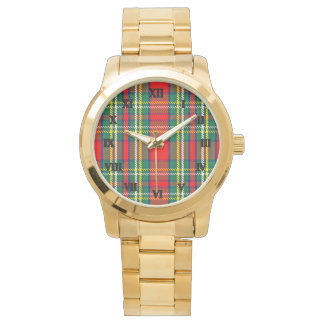 Unisex Oversitish Scottish Kariert Tartan Gold Wat Armbanduhr