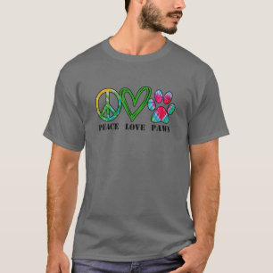 Unisex Pet Peace Liebe Paws Gefärbte Krawatte Hund T-Shirt