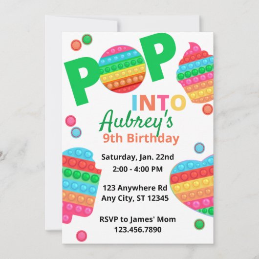 Unisex Rainbow Pop It Fidget Toy Birthday Party Einladung (Vorderseite)