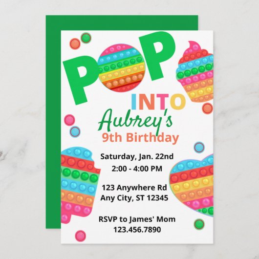 Unisex Rainbow Pop It Fidget Toy Birthday Party Einladung (Vorne/Hinten)