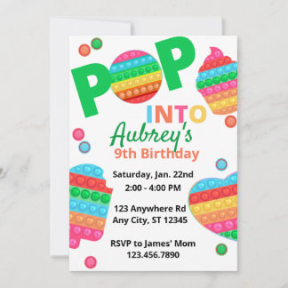 Unisex Rainbow Pop It Fidget Toy Birthday Party Einladung