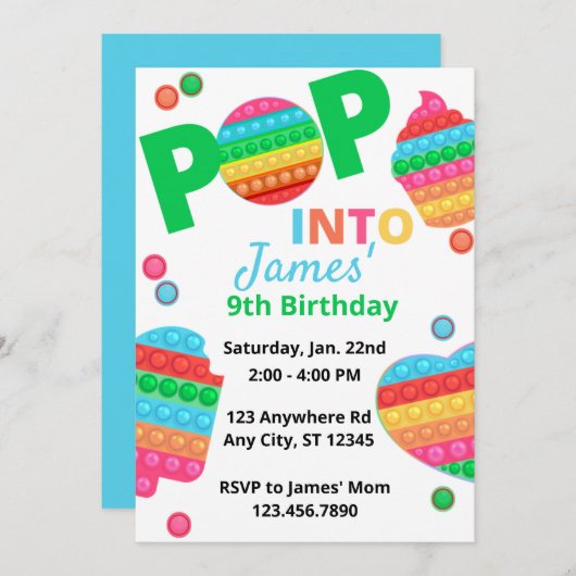 Unisex Rainbow Pop It Fidget Toy Birthday Party Einladung (Vorne/Hinten)