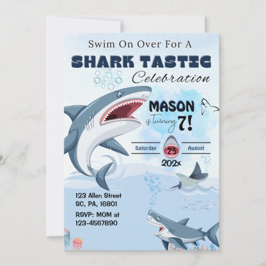 UNISEX SHARK TASTISCHE GEBURTSTAGSPARTEI Einladung (Vorderseite)
