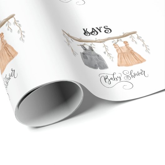 Unisex Twins Greenery Floral Baby Shower Geschenkpapier (Rolleneckpunkt)