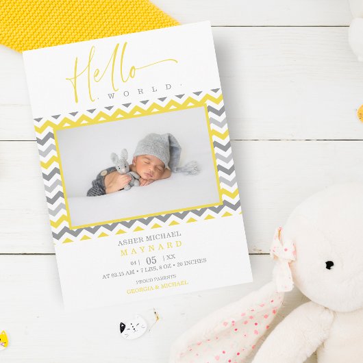 Unisex Yellow Grey Zigzag Hello World Ankündigung