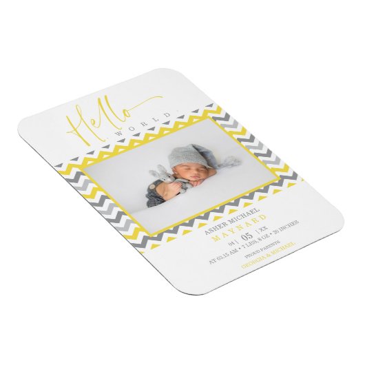 Unisex Yellow Grey Zigzag Hello World Magnet (Rechte Seite)