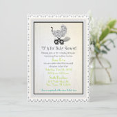 Unisexalphabet-Kinderwagen-Dusche lädt ein Einladung (Stehend Vorderseite)