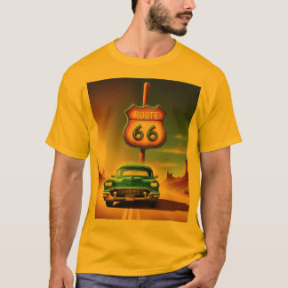 Unisexe T-Shirts, Farbe, ROUTE-66-Druck T-Shirt