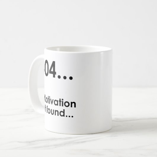 Unispruch "Error404" Geschenk, Studenten Kaffeetasse (Vorderseite Links)