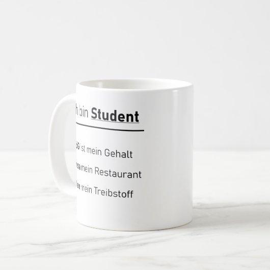 Unispruch "Ich bin Student" Geschenk, Studenten Kaffeetasse (Vorderseite Links)