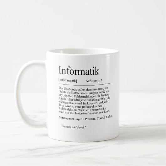Unispruch "Informatik" Geschenk, Studenten Kaffeetasse (Links)