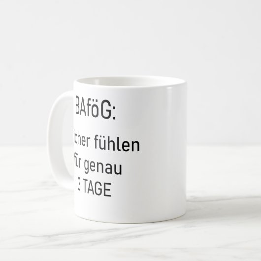 Unispruch "reicher für 3d" Geschenk, Studenten Kaffeetasse (Vorderseite Links)