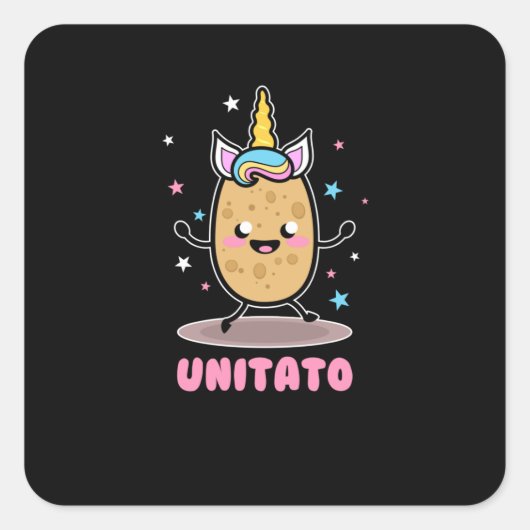 Unitato Unicorn Potato Niedlich Gemüsefritten Quadratischer Aufkleber (Vorderseite)