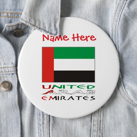 United Arab Emirates UAE Flag Red Personalize Name Button (Beispiel)