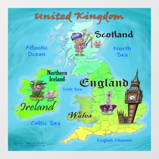 United Kingdom Cartoon Map Fensteraufkleber (Blatt)