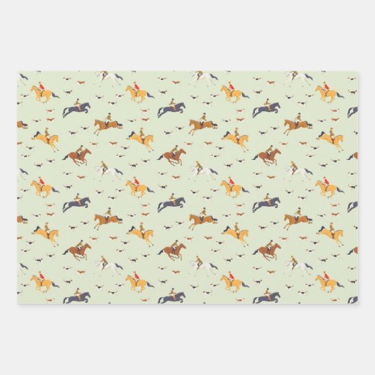 United Kingdom Fox Hunt Horse Riders Pattern Geschenkpapier Set (Vorderseite 2)