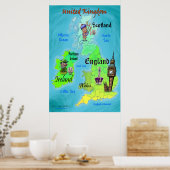 United Kingdom Fun Map 24x36 Poster (Küche)