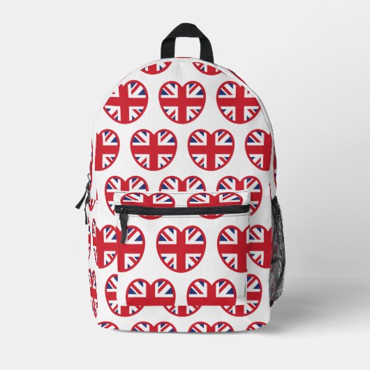 United Kingdom Union Jack Flag Heart Bedruckter Rucksack (Vorderseite)