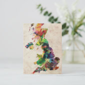 United Kingdom Wassercolor Map Postkarte (Stehend Vorderseite)