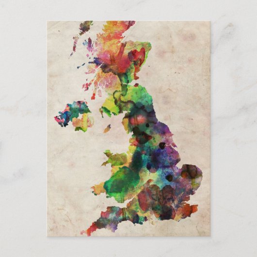 United Kingdom Wassercolor Map Postkarte (Vorderseite)