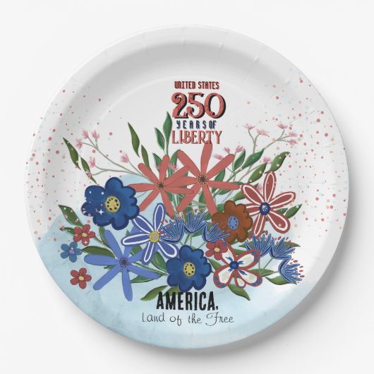 United Staaten 250 Years Floral Patriotic Pappteller (Vorderseite)