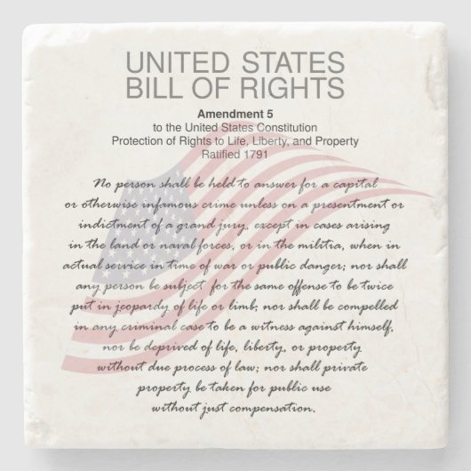 United Staaten Bill of Rights. Fünfter Änderungsan Steinuntersetzer (Vorderseite)