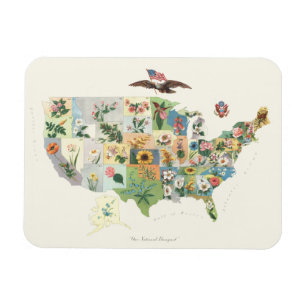 United Staaten Blume Map - Unser National Bouquet Magnet