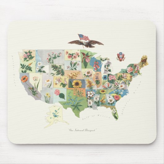 United Staaten Blume Map - Unser National Bouquet Mousepad (Vorne)