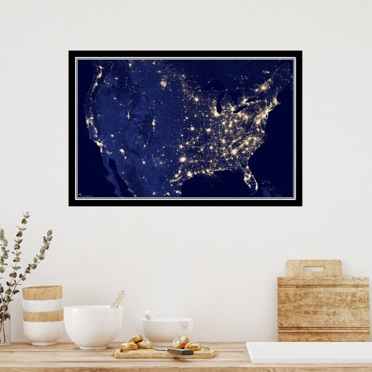 United Staaten City Lights at Night Satellite Map Poster (Küche)