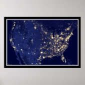 United Staaten City Lights at Night Satellite Map Poster (Vorne)