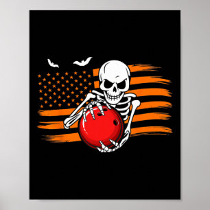 United Staaten Flag Halloween Skeleton Usa Bowling Poster