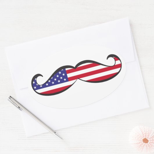 United Staaten Flag Mustache Ovaler Aufkleber (Umschlag)