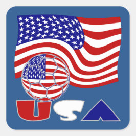 United Staaten Flag USA Soccer Ball Blue Hintergru Quadratischer Aufkleber