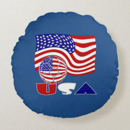 United Staaten Flag USA Soccer Ball Blue Hintergru Rundes Kissen