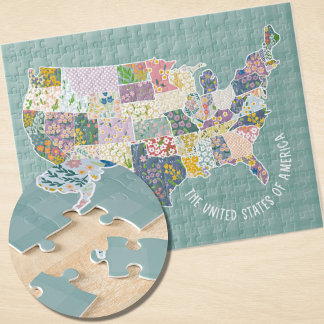United Staaten Floral Pattern Map Puzzle