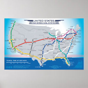 United Staaten High Speed Rail System Map v1.01 Poster