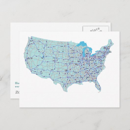 United Staaten Interstate Map Postcard Postkarte (Vorne/Hinten)