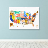 United Staaten License Plate Karte Wrapped Canvas Leinwanddruck (Insitu (Holzboden))