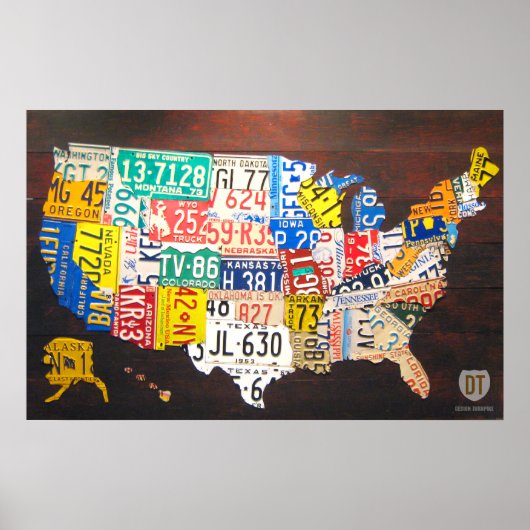 United Staaten License Plate Map Poster (Vorne)