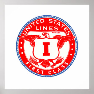 United Staaten Lines First Class Label Poster