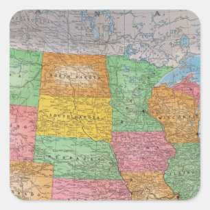 United Staaten Map 3 Quadratischer Aufkleber