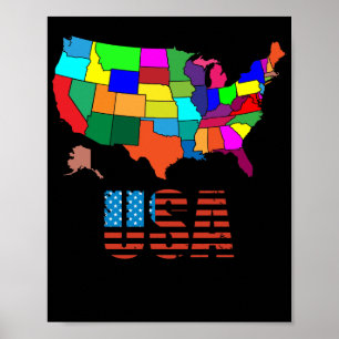 United Staaten Map All Staaten Colorful USA Poster